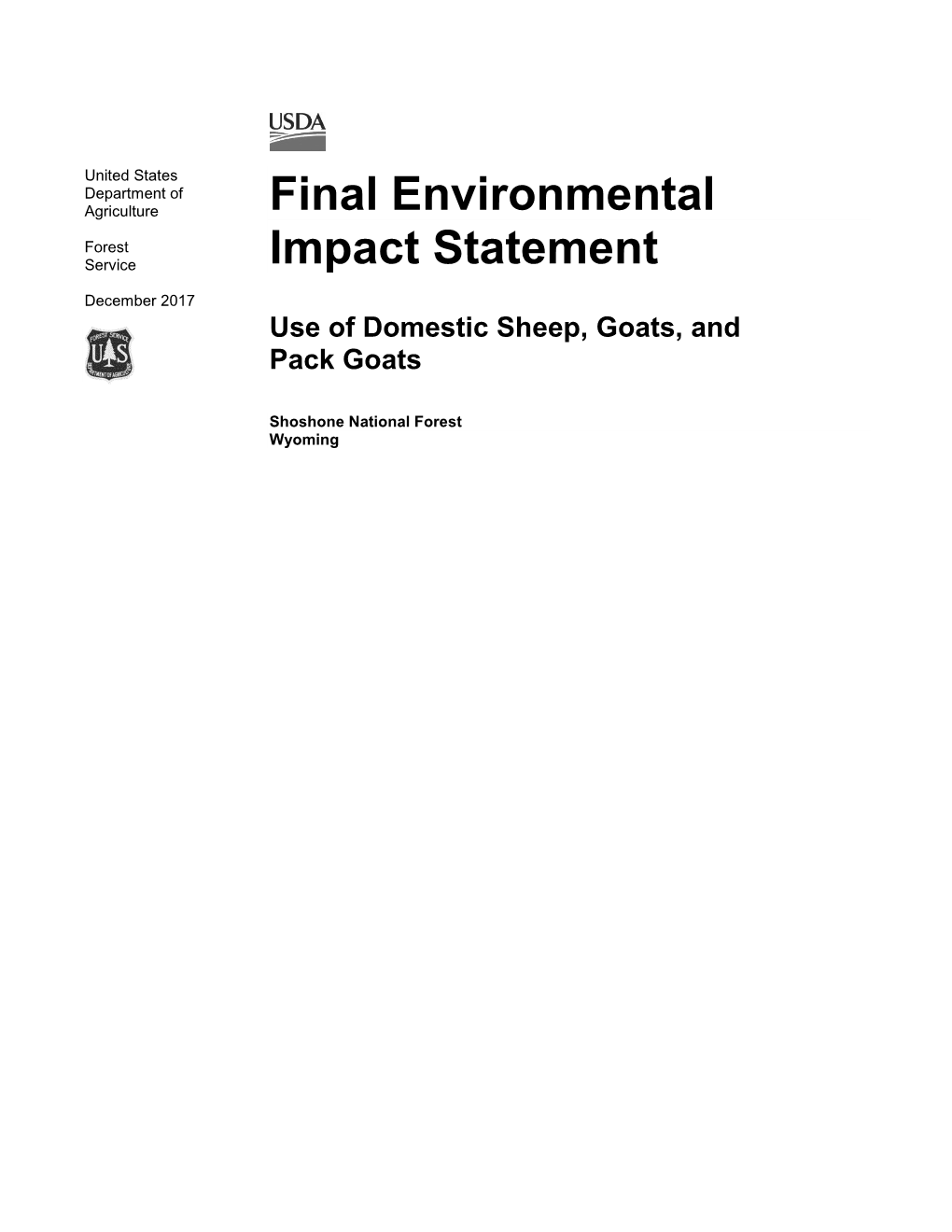 Final Environmental Impact Statement Fremont, Hot Springs, Park, Sublette, and Teton Counties, Wyoming