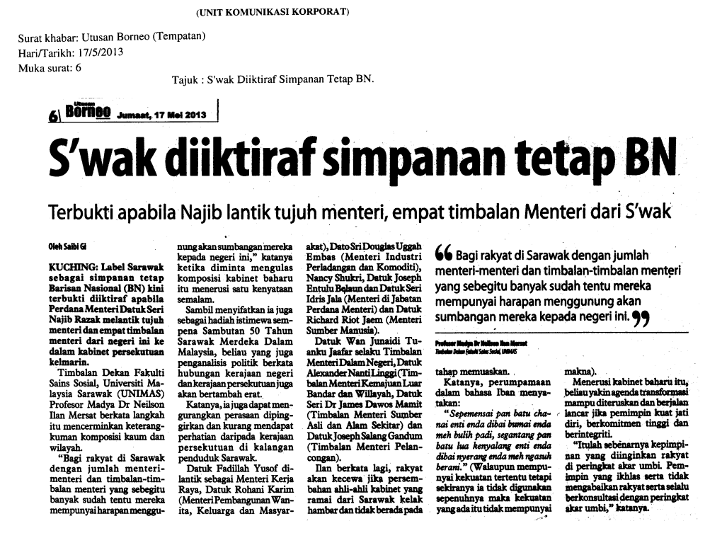 `L Bagi Rakyat Di . Sarawak Dengan Jumlah Menteri=Menteri Dan