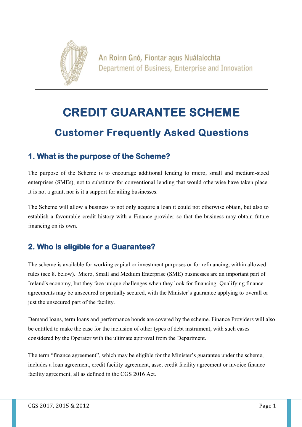 Credit Guarantee Scheme Faqs