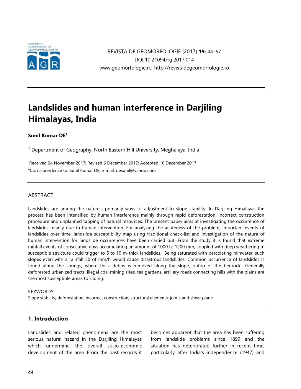 Landslides and Human Interference in Darjiling Himalayas, India