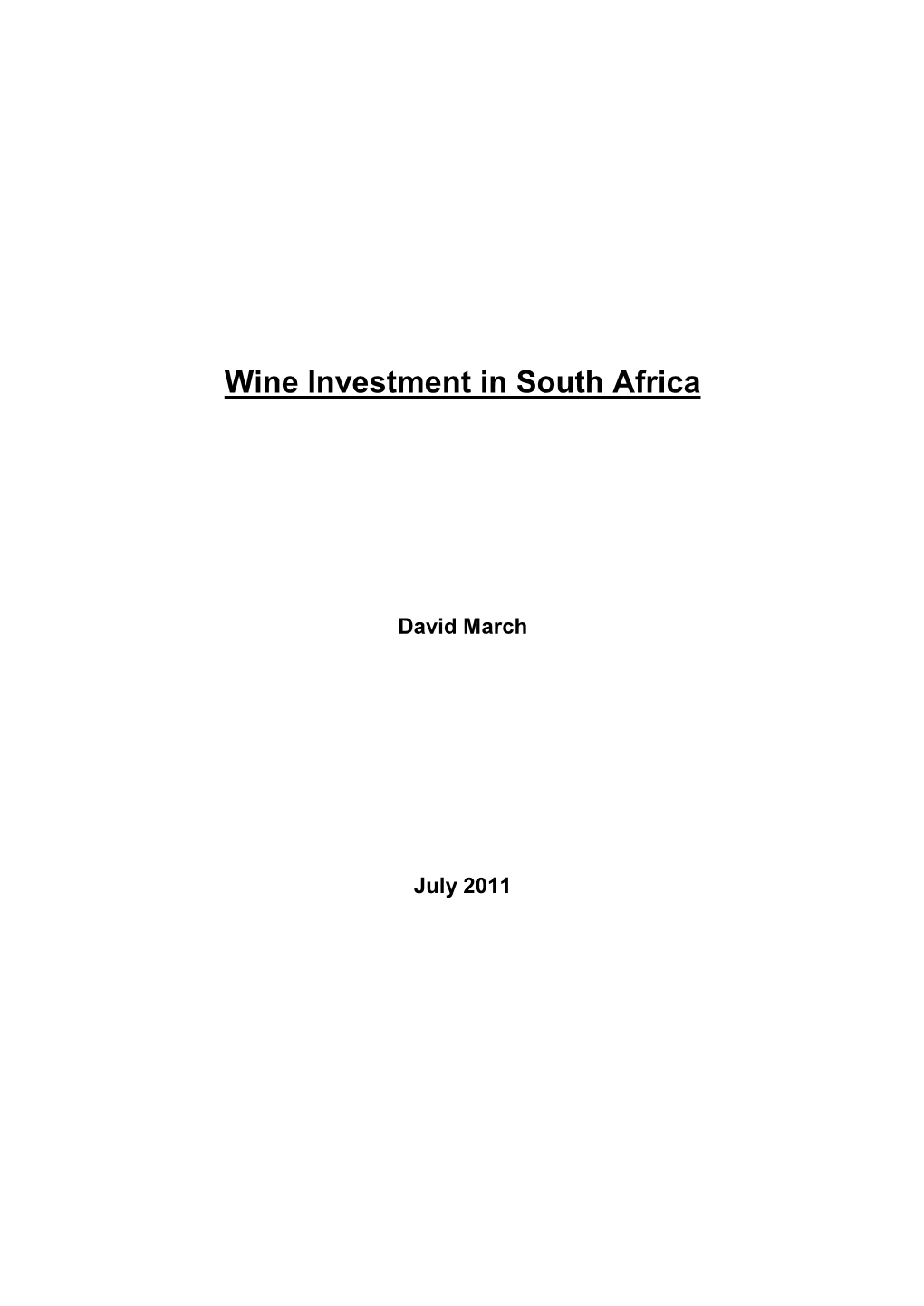 Wine Investment in South Africa