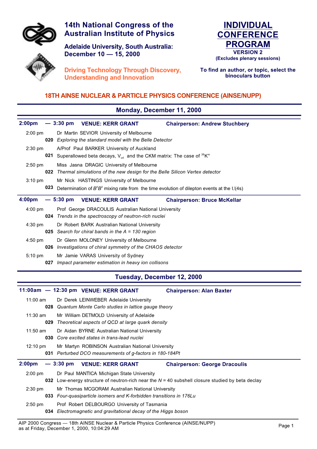 Individual Conference Program