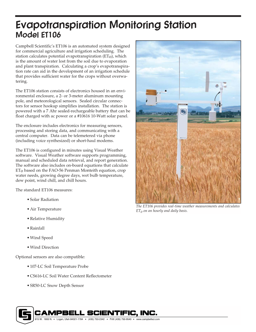 Evapotranspiration Monitoring Station Model ET106