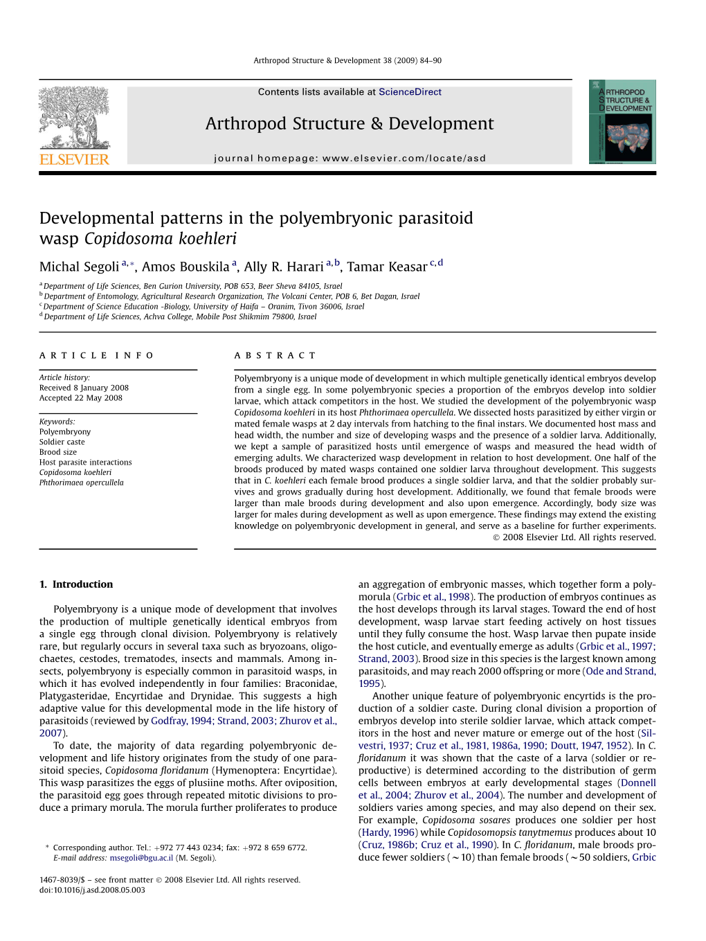 Developmental Patterns in the Polyembryonic Parasitoid Wasp Copidosoma Koehleri