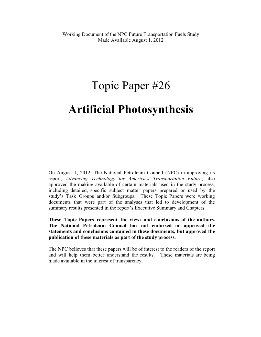 Artificial Photosynthesis