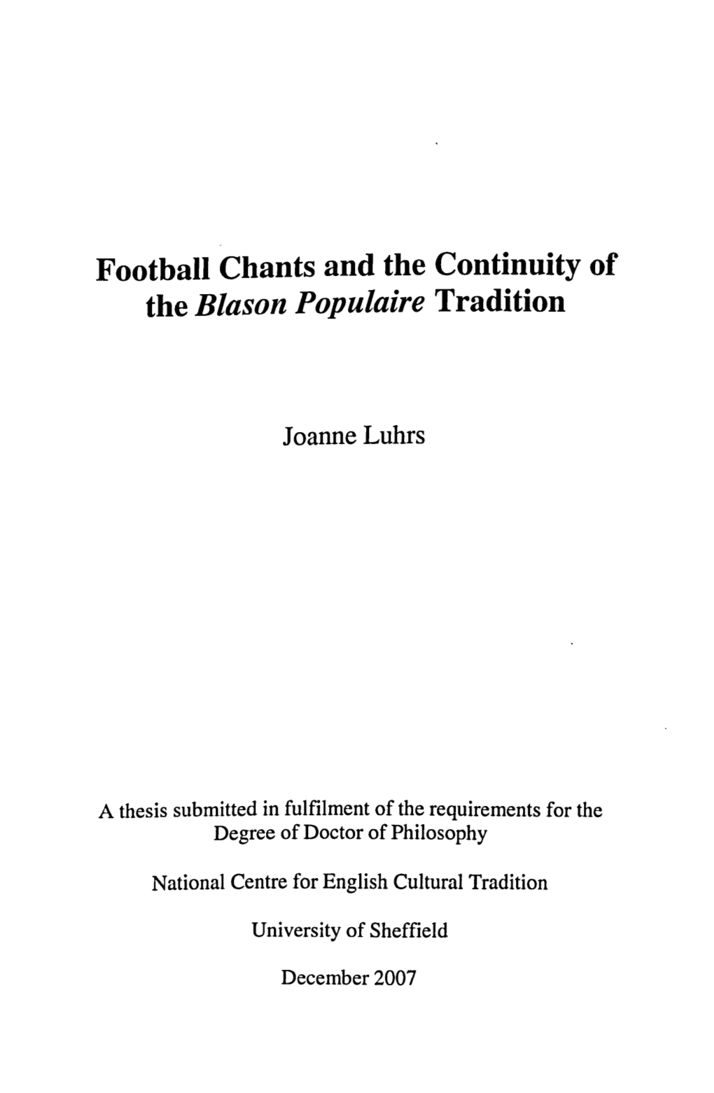 Football Chants and the Continuity of the Blason Populaire Tradition