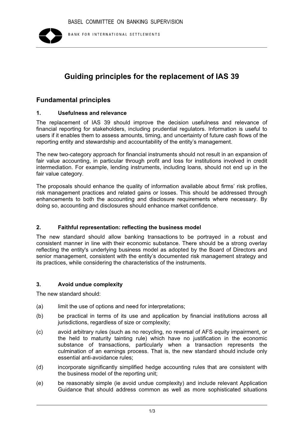 Guiding Principles for the Replacement of IAS 39, August 2009