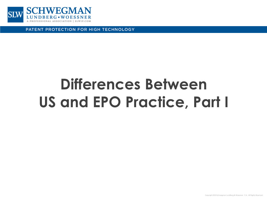 Differences Between US and EPO Practice, Part I