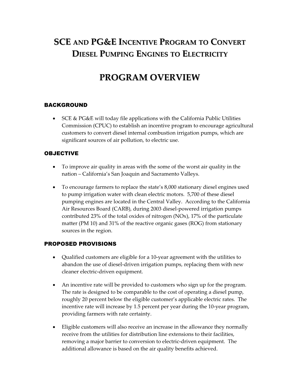 Sce and Pg&E Proposes Incentive Program to Convert Diesel Pumping Engines and Farm Equipment