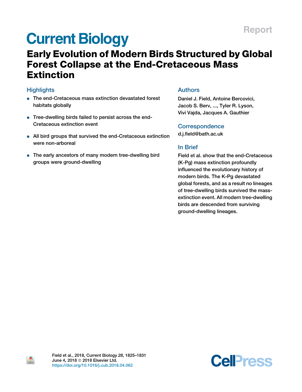 Early Evolution of Modern Birds Structured by Global Forest Collapse at the End-Cretaceous Mass Extinction