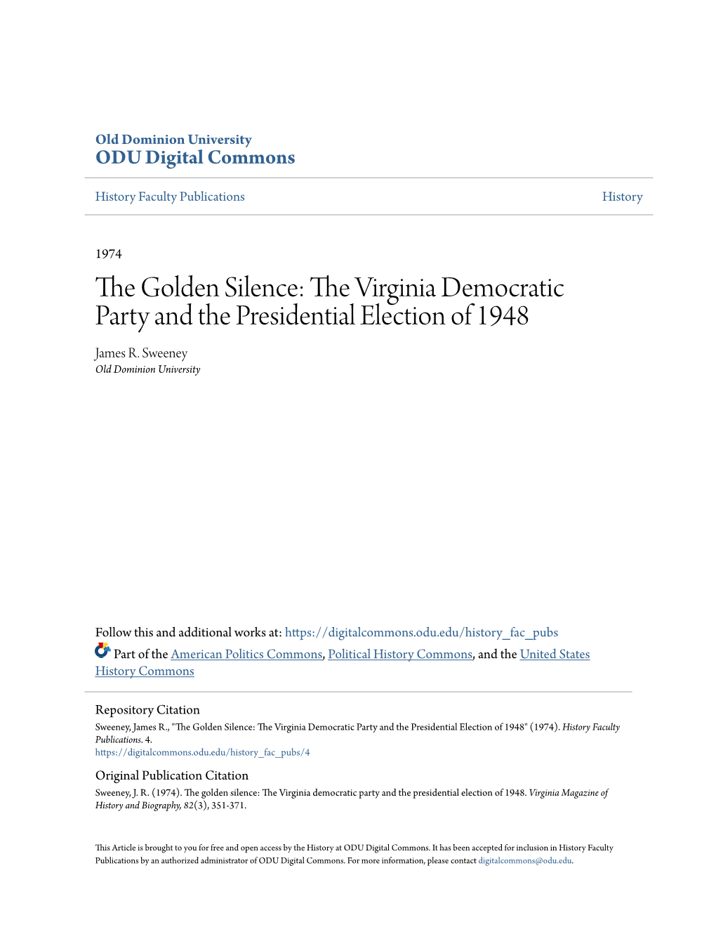 The Virginia Democratic Party and the Presidential Election of 1948