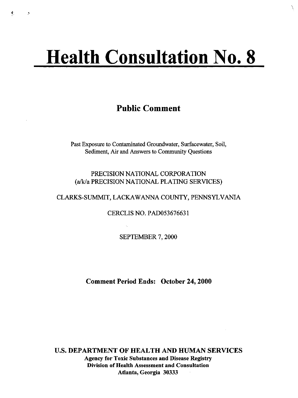 Health Consultation No. 8