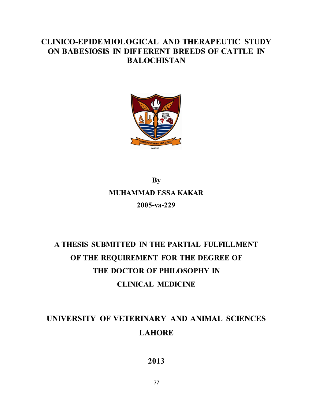 Clinico-Epidemiological and Therapeutic Study on Babesiosis in Different Breeds of Cattle in Balochistan University of Veterinar