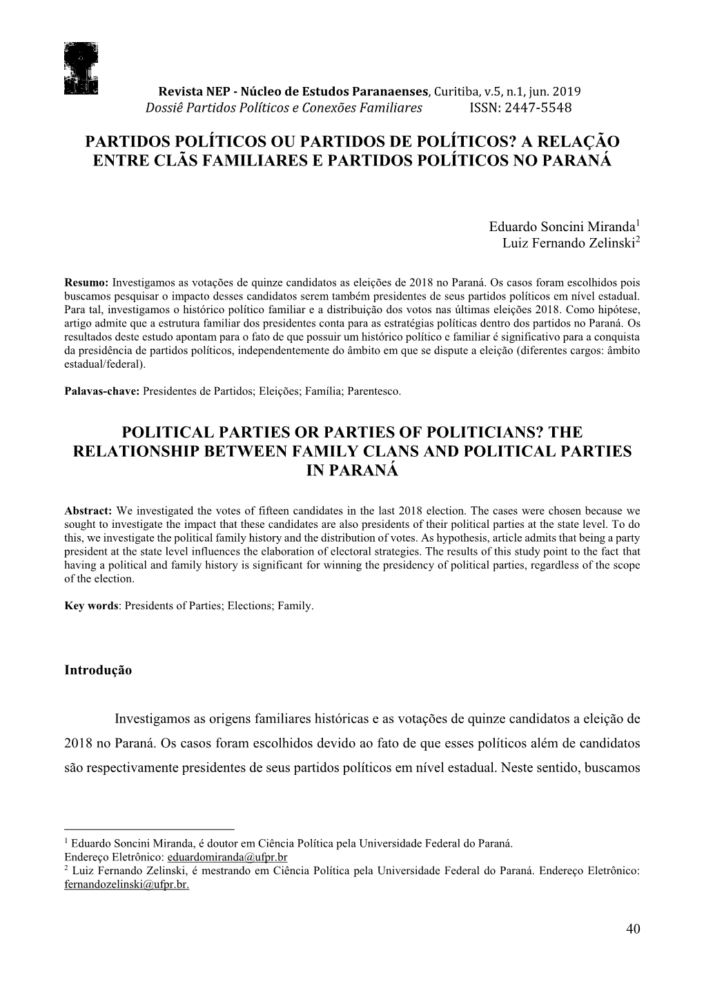 A Relação Entre Clãs Familiares E Partidos Políticos No Paraná