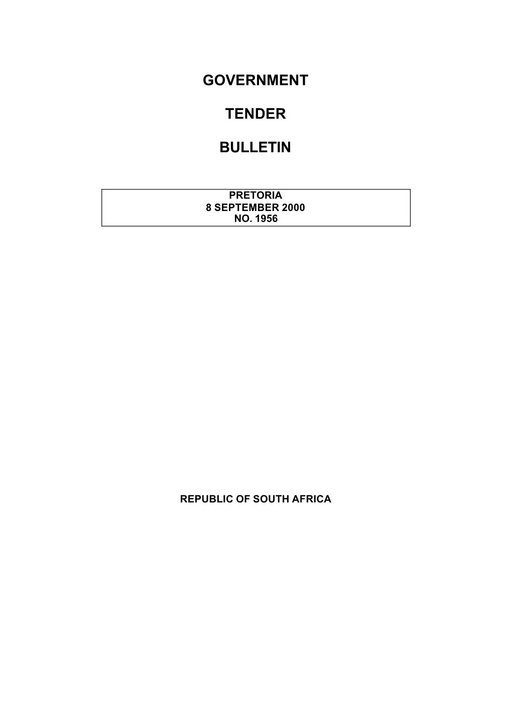 Government Tender Bulletin, 8 September 2000