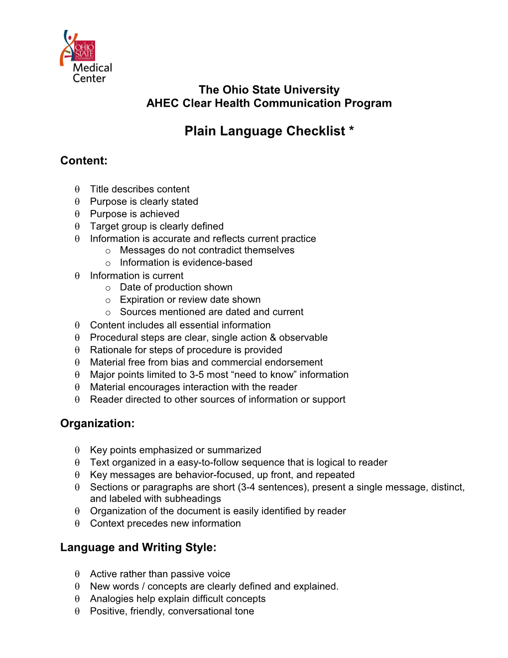 Plain Language Checklist *