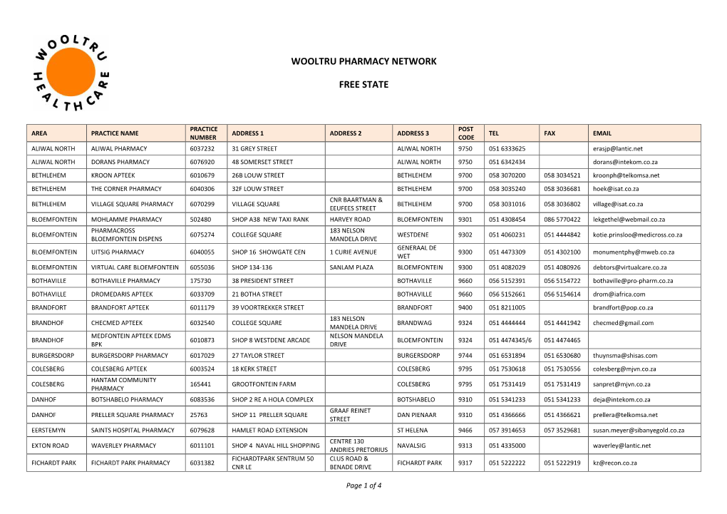 Wooltru Pharmacy Network Free State