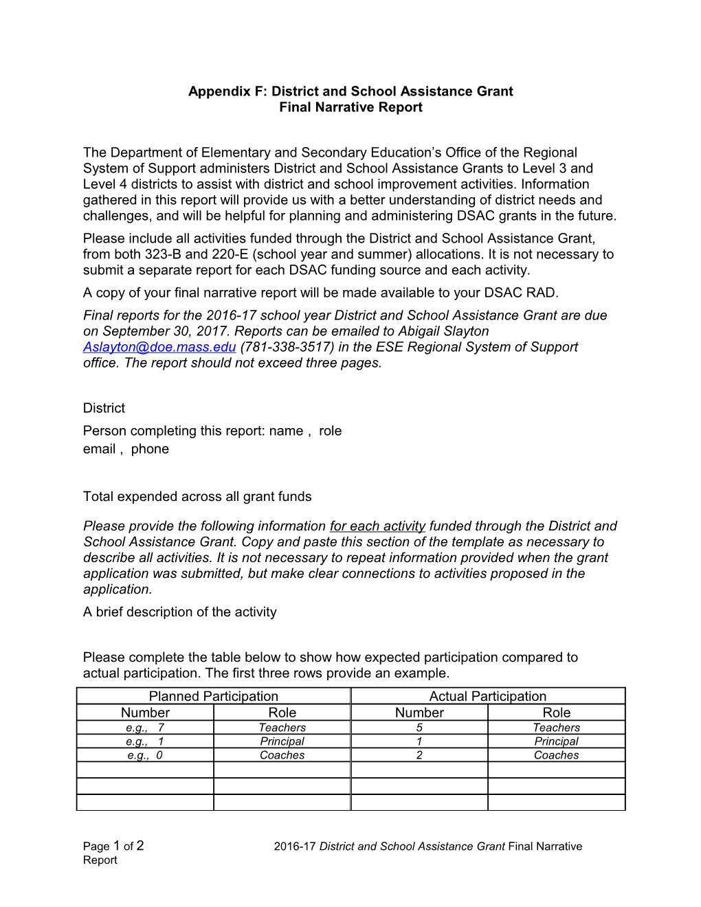 FY2017 Fund Code 323B 220E District and School Assistance Grant Appendix F