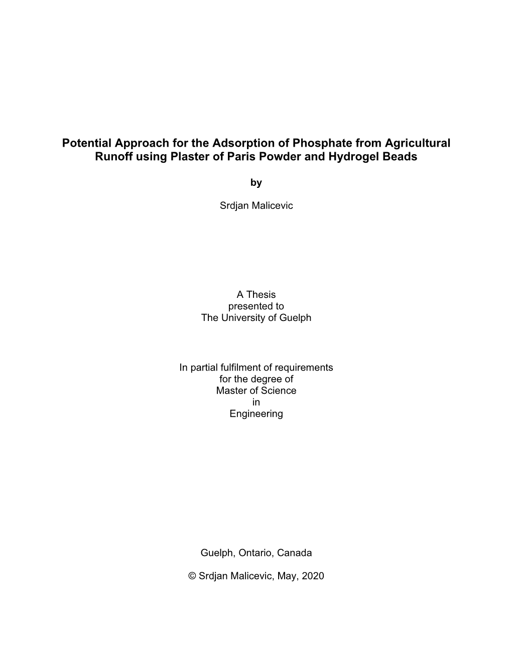 3 Phosphate Removal from Water Using Alginate/Carboxymethylcellulose/Aluminum Beads and Plaster of Paris Phosphorus Adsorption