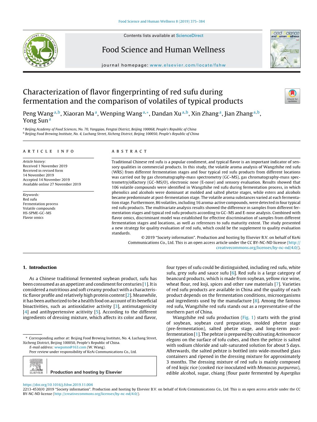 Characterization of Flavor Fingerprinting of Red Sufu During