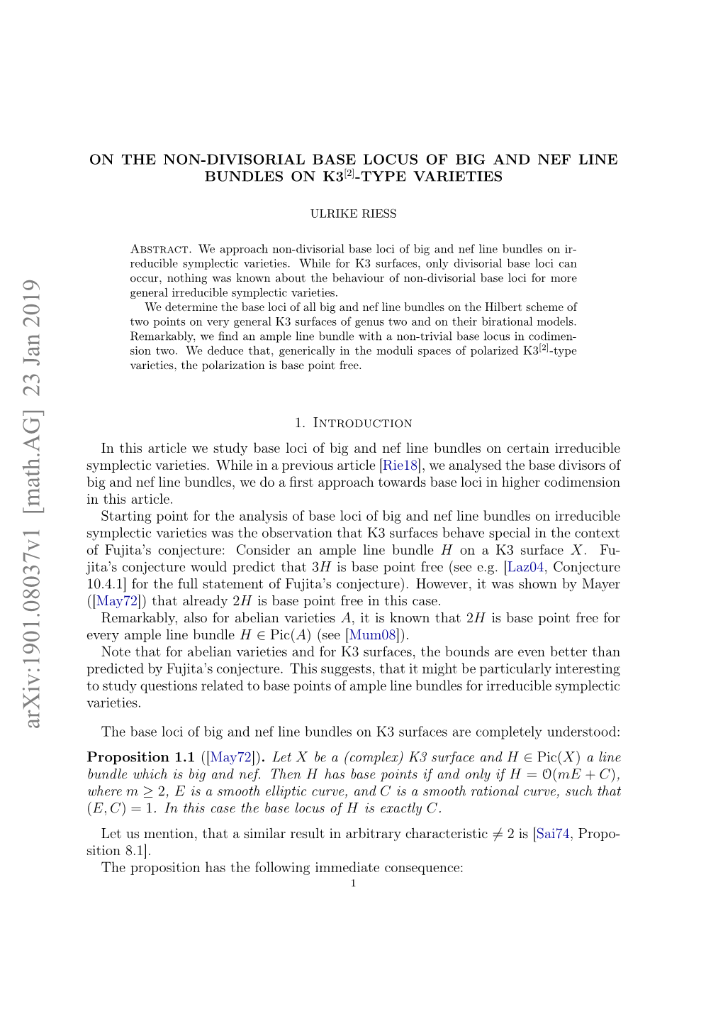 Arxiv:1901.08037V1 [Math.AG] 23 Jan 2019 Ypetcvreis Hl Napeiu Ril [ Article Previous a in While Varieties