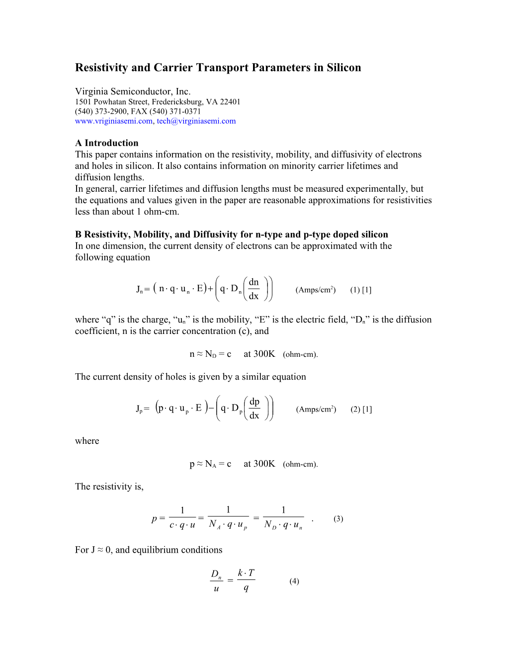 Resistivity and Carrier Transport in Silicon