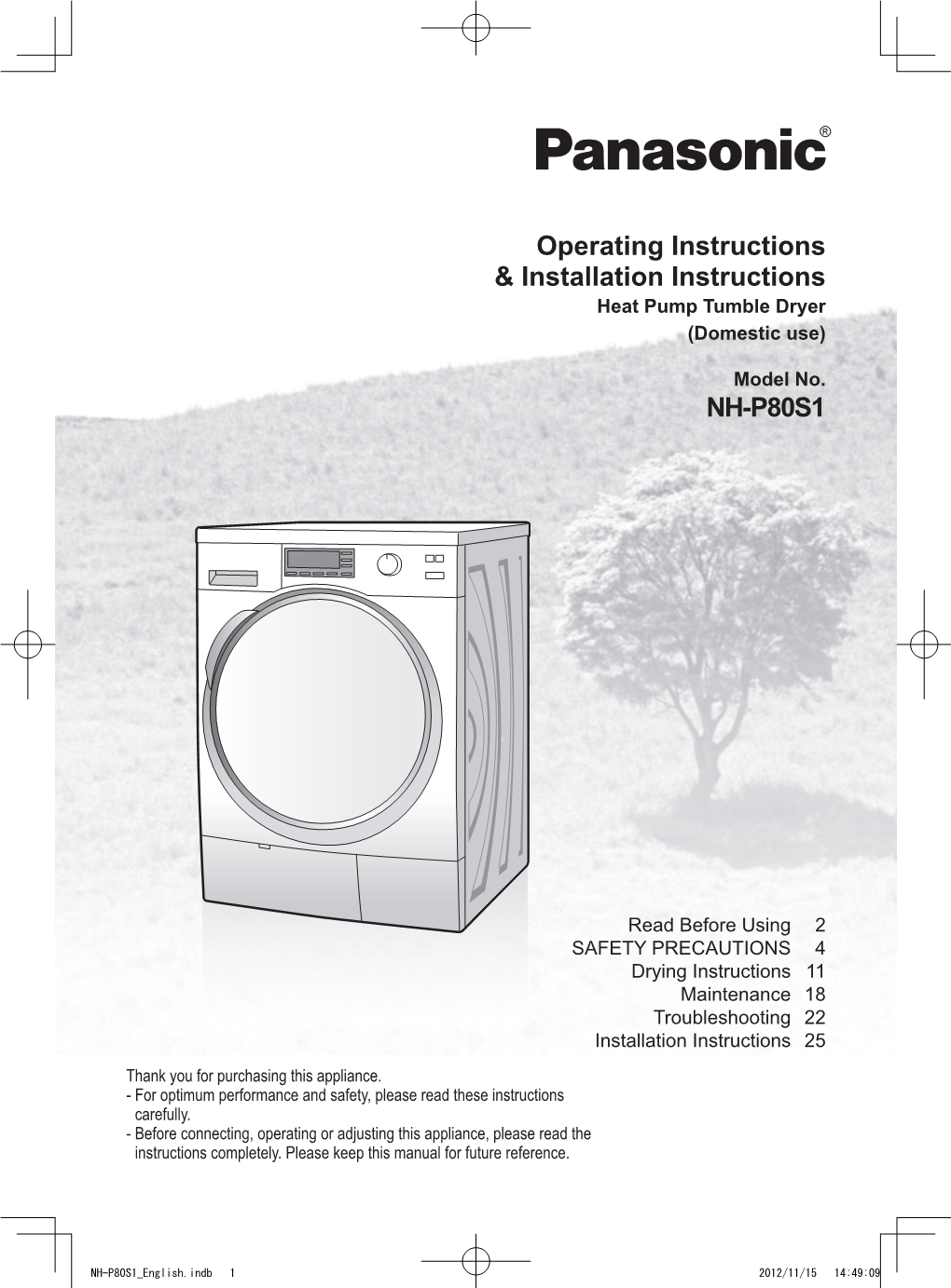 Operating Instructions & Installation Instructions NH-P80S1