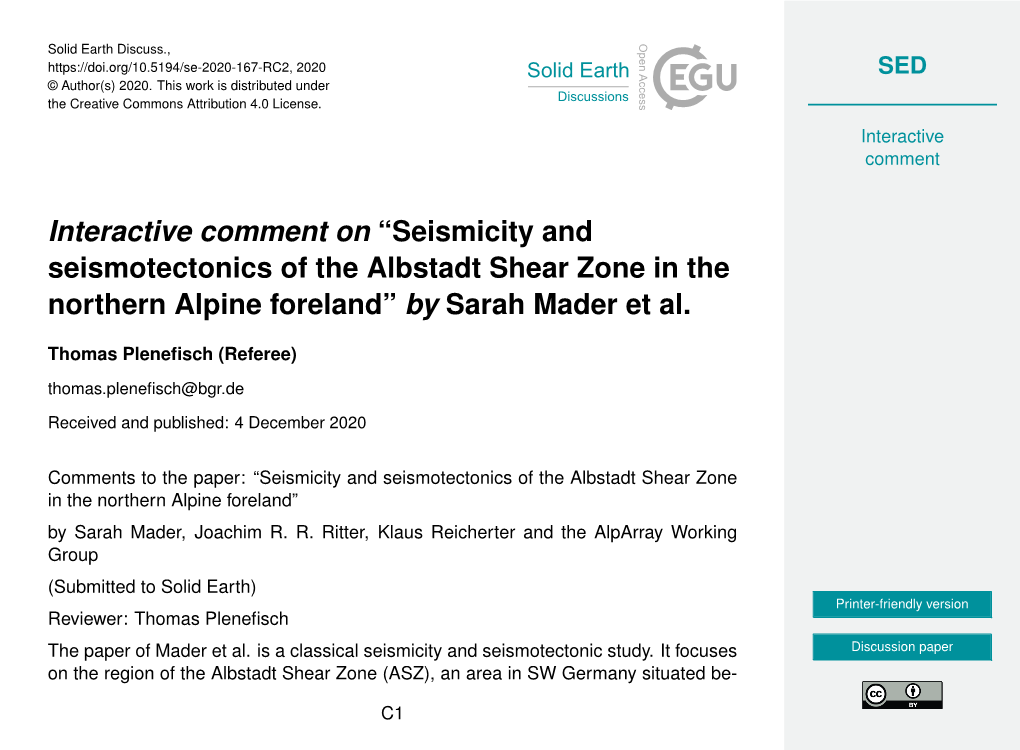 Seismicity and Seismotectonics of the Albstadt Shear Zone in the Northern Alpine Foreland” by Sarah Mader Et Al