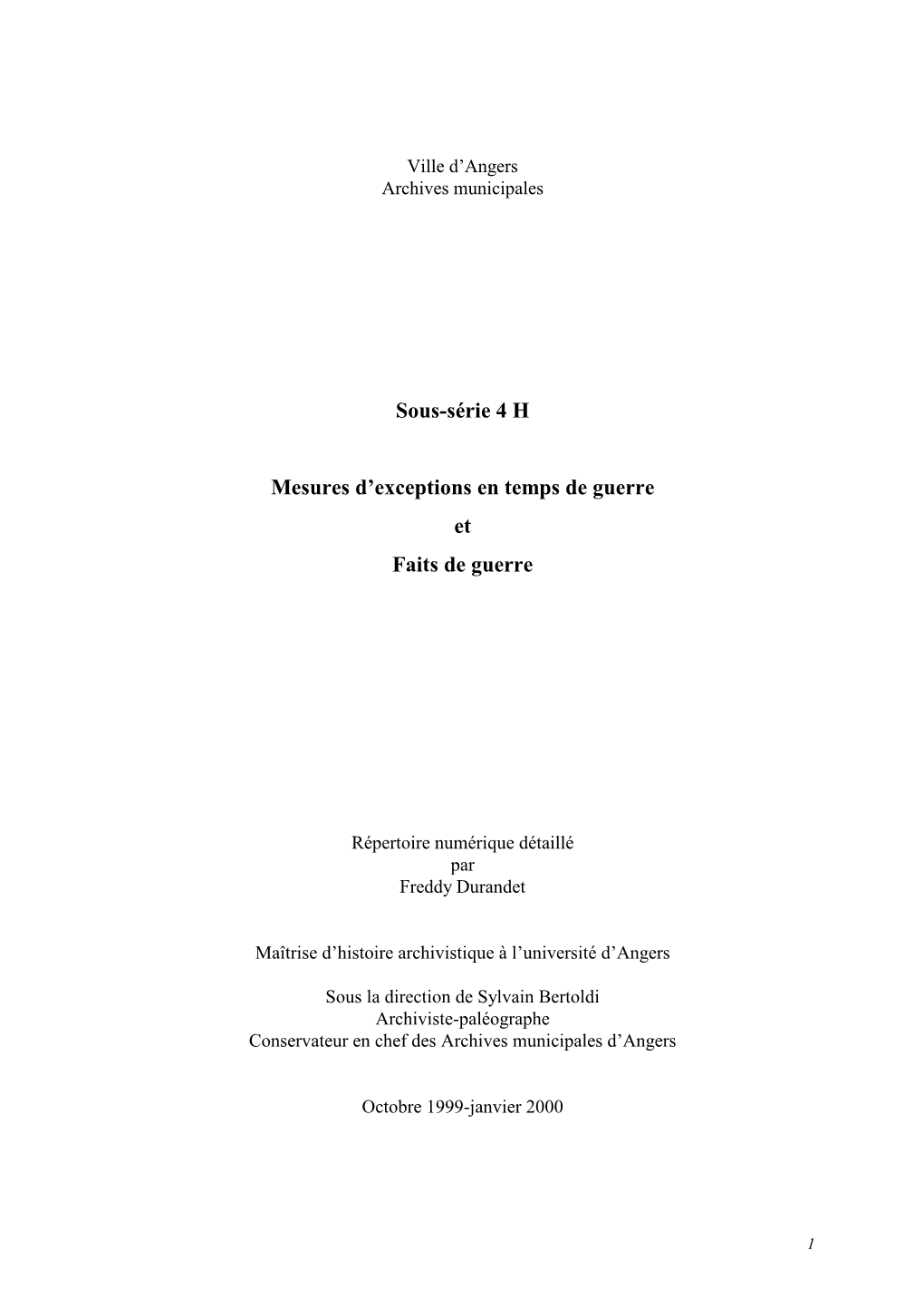 Sous-Série 4 H Mesures D'exceptions En Temps De Guerre Et