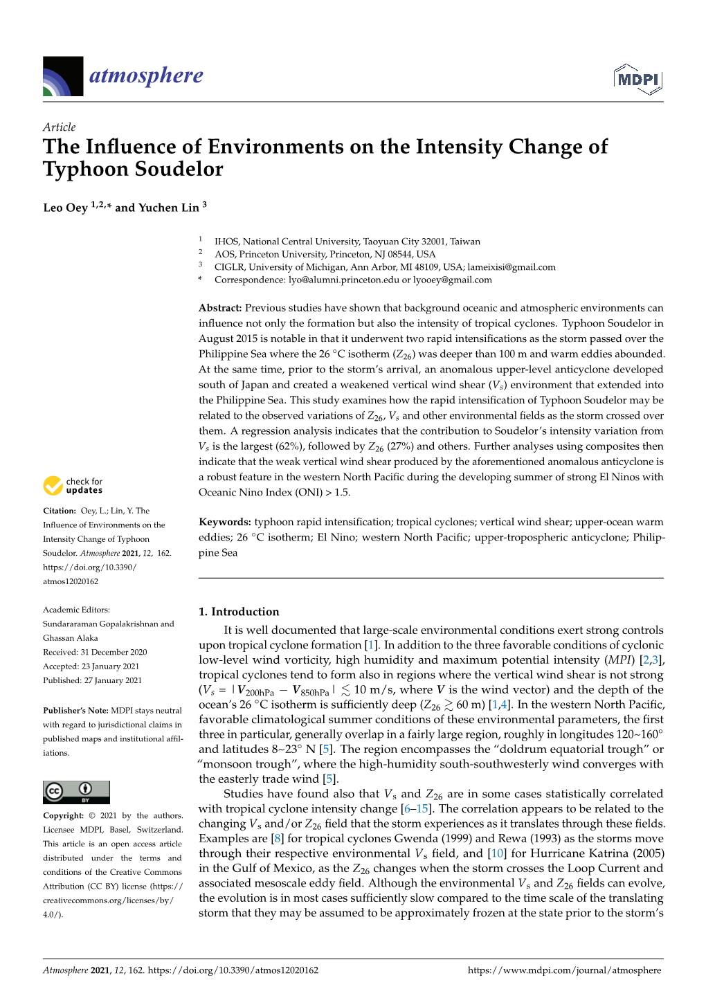 The Influence of Environments on the Intensity Change of Typhoon