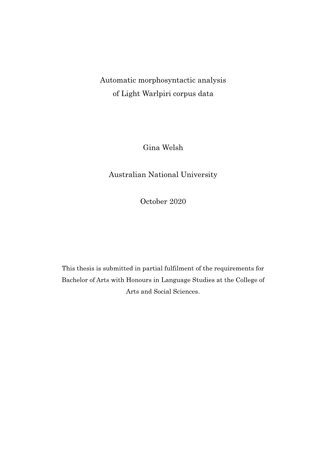 Automatic Morphosyntactic Analysis of Light Warlpiri Corpus Data Gina