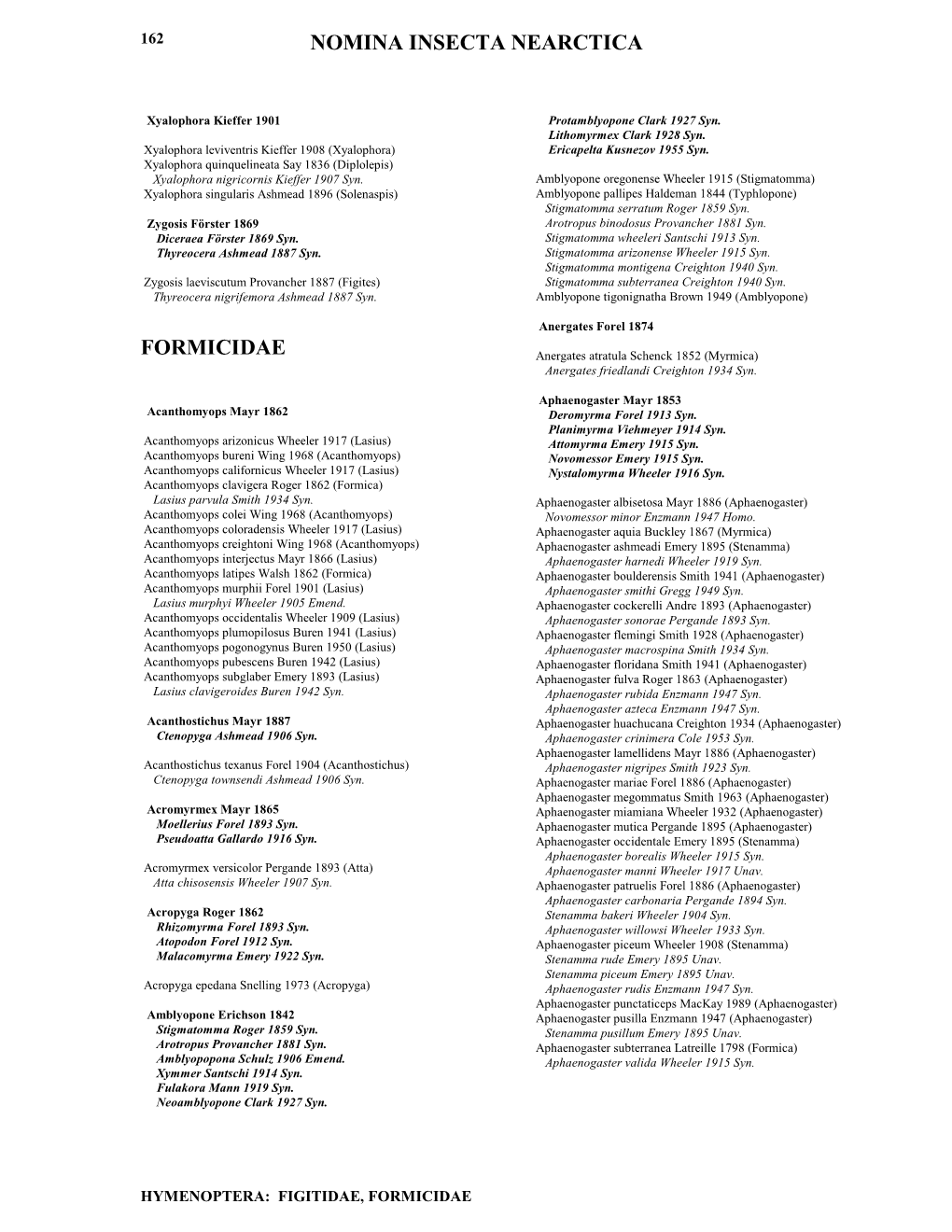 Figitidae, Formicidae 163 Nomina Insecta Nearctica
