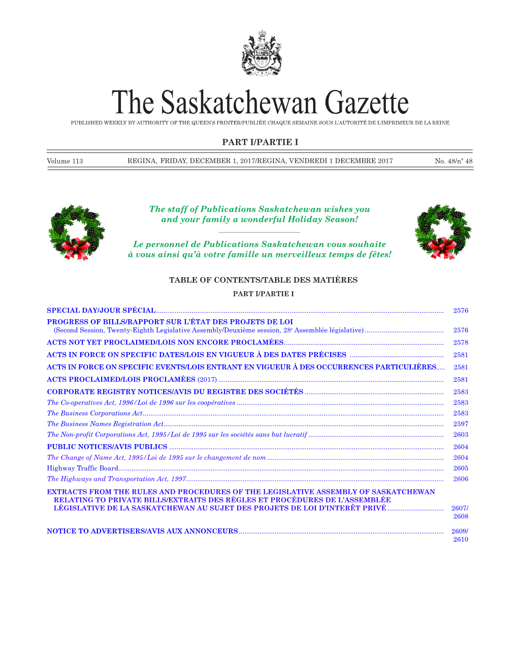 Gazette Part I, December 1, 2017