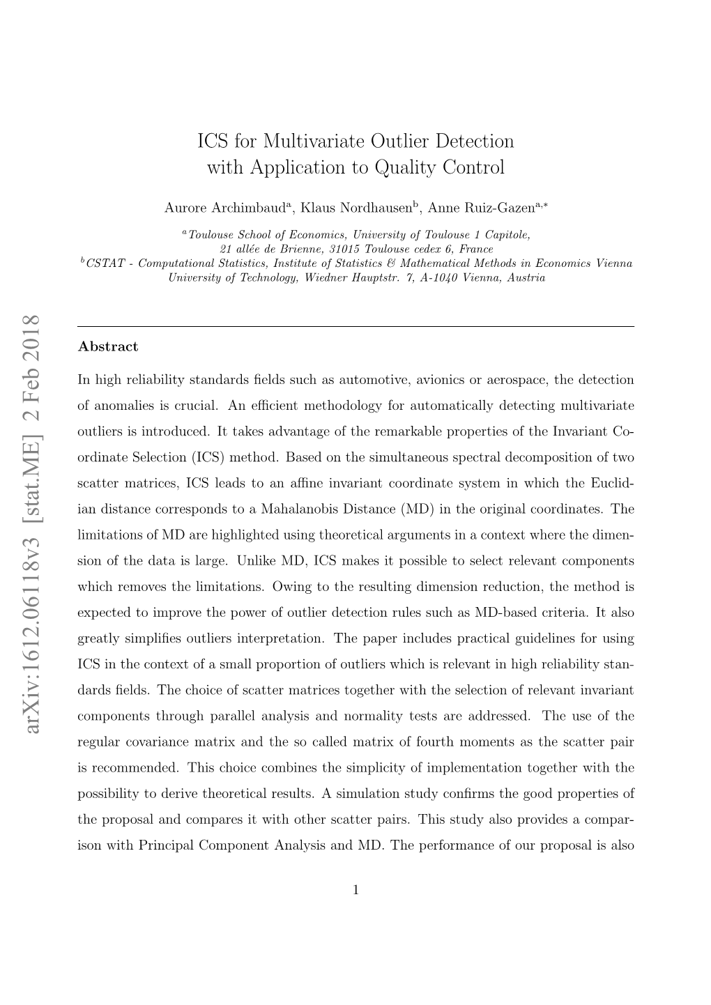 ICS for Multivariate Outlier Detection with Application to Quality Control