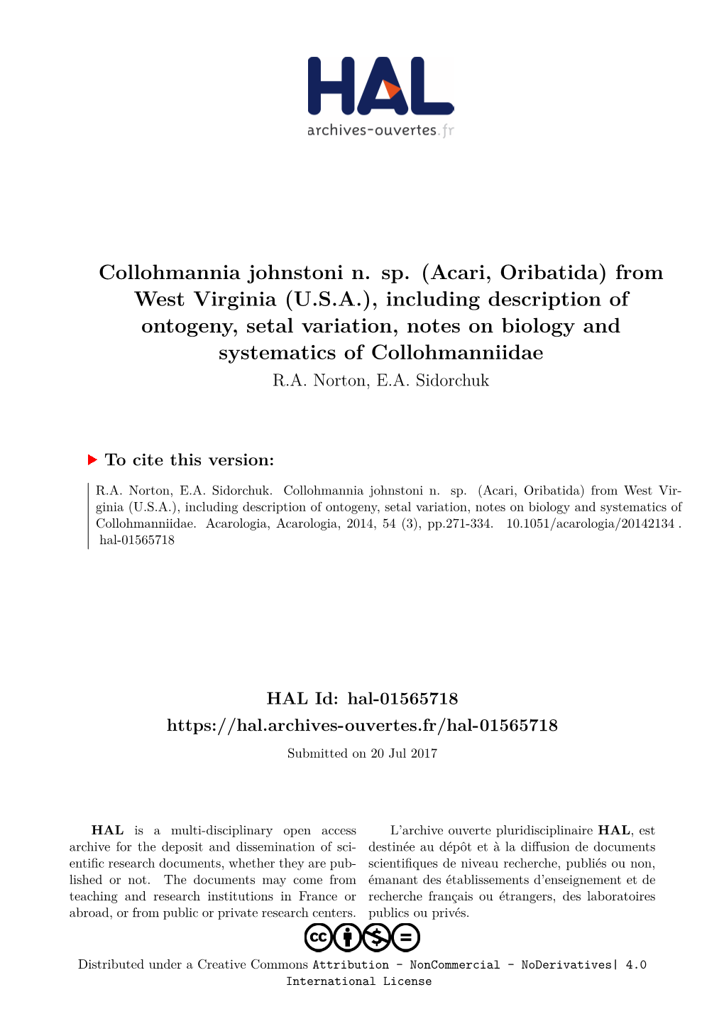 Collohmannia Johnstoni N. Sp