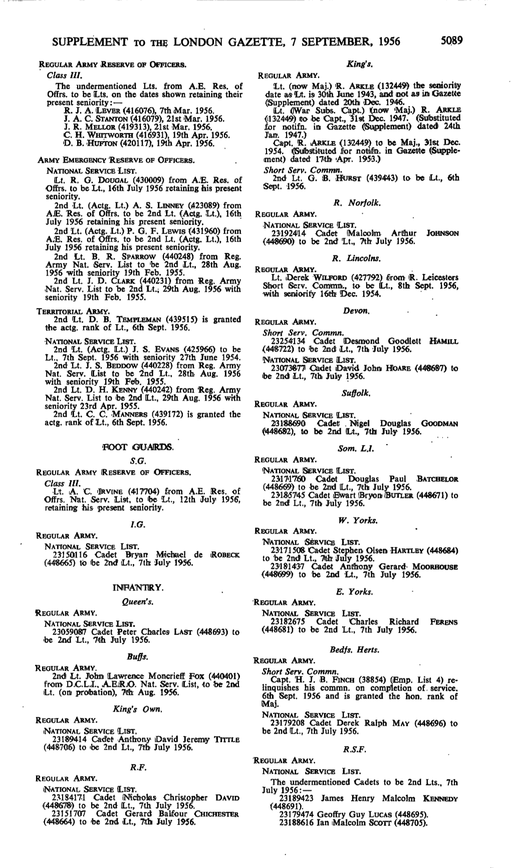 Supplement to Th$ London Gazette, 7 September, 1956 5089