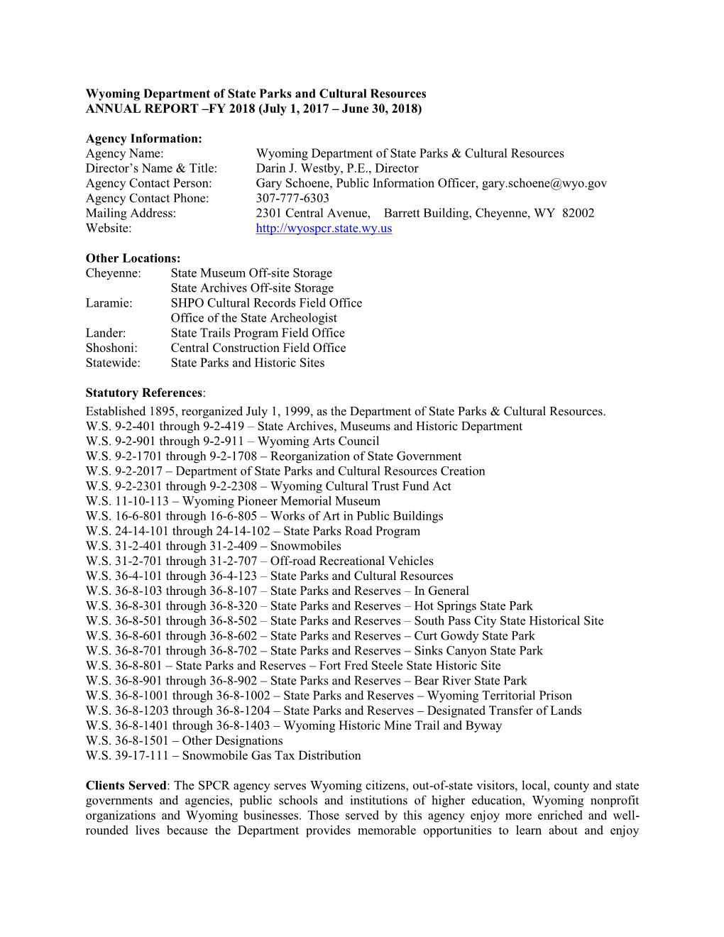 FY 2018 SPCR Annual Report