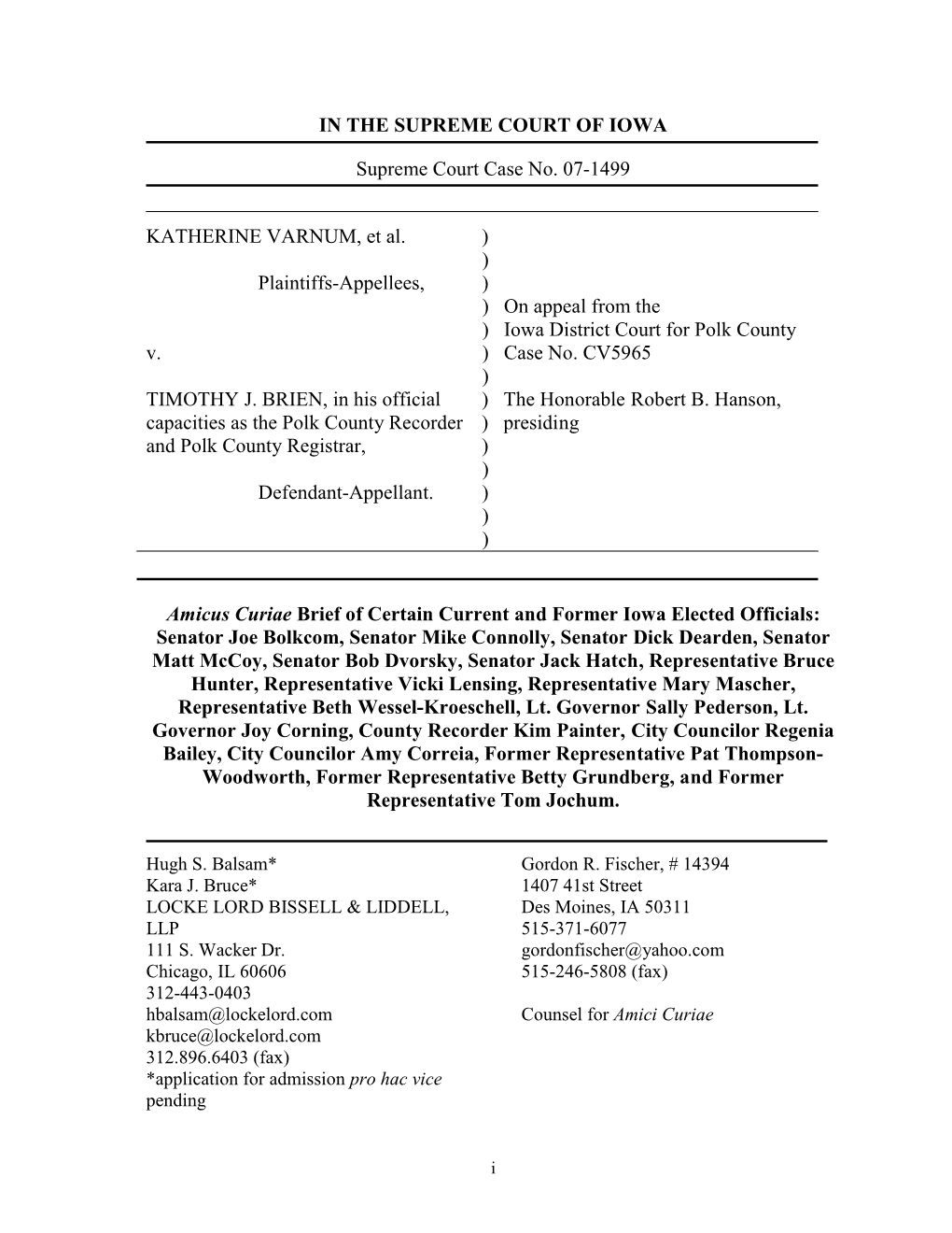 Amicus Curiae Brief for Certain Current and Former Iowa Elected