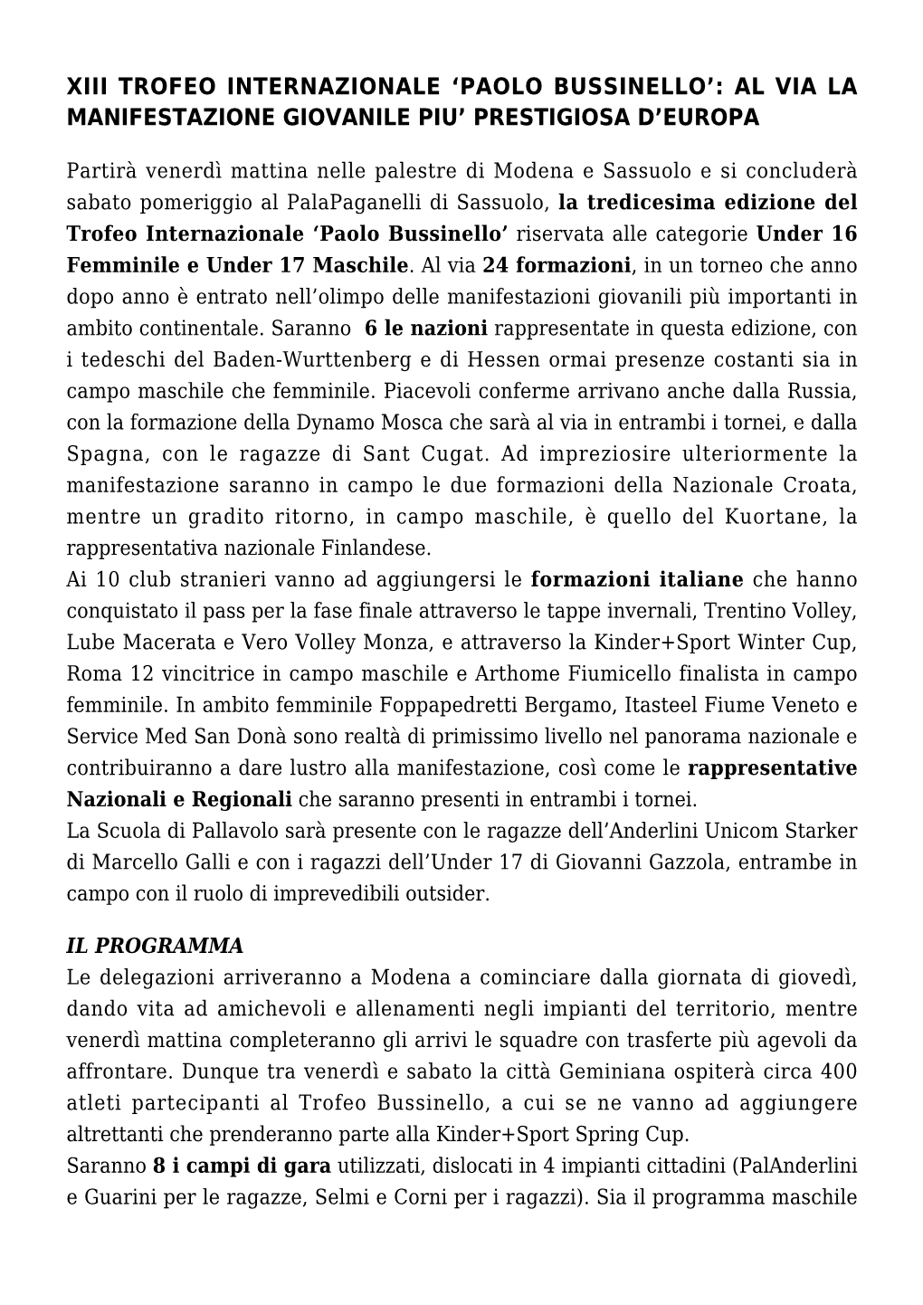 Xiii Trofeo Internazionale ‘