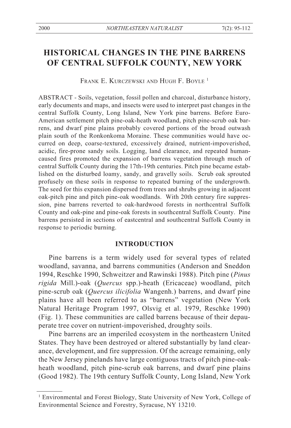 Historical Changes in the Pine Barrens of Central Suffolk County, New York