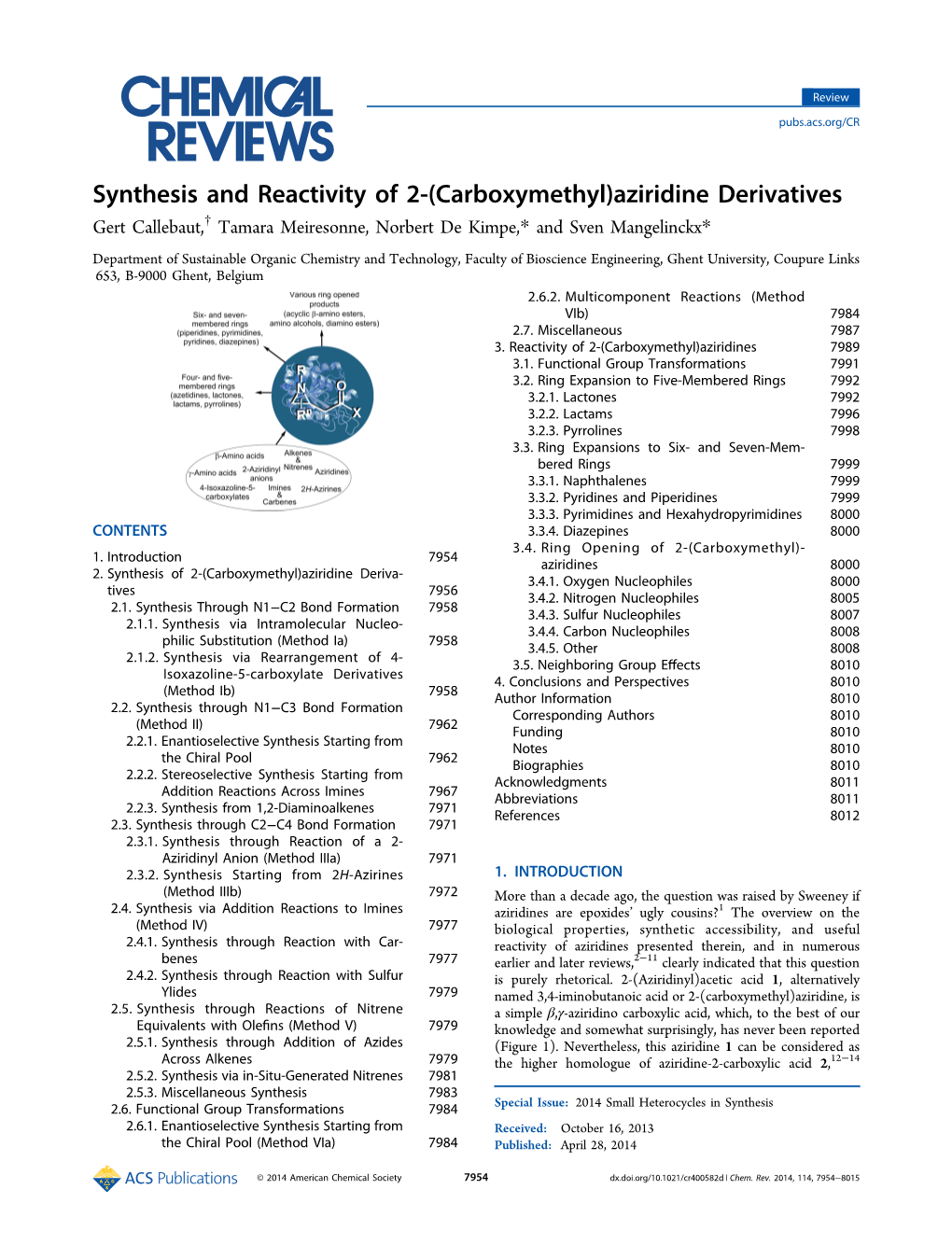 Synthesis and Reactivity of 2‑(Carboxymethyl)Aziridine Derivatives