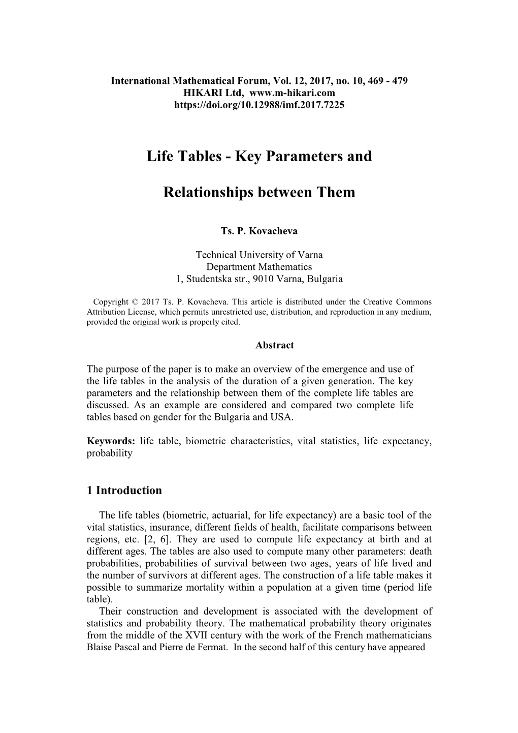 Life Tables - Key Parameters And