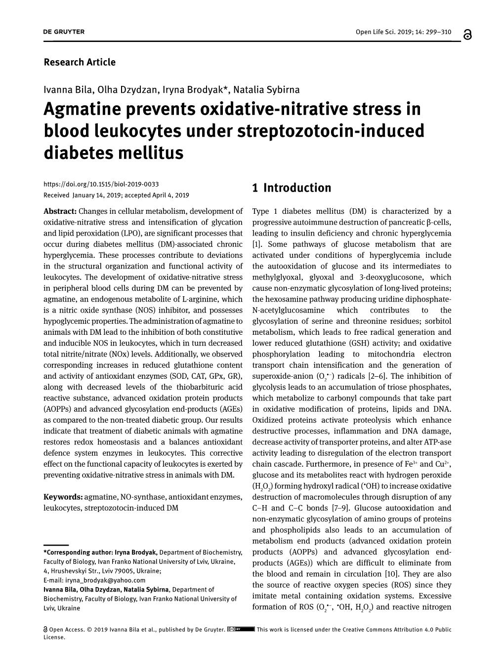 Agmatine Prevents Oxidative-Nitrative Stress in Blood Leukocytes Under