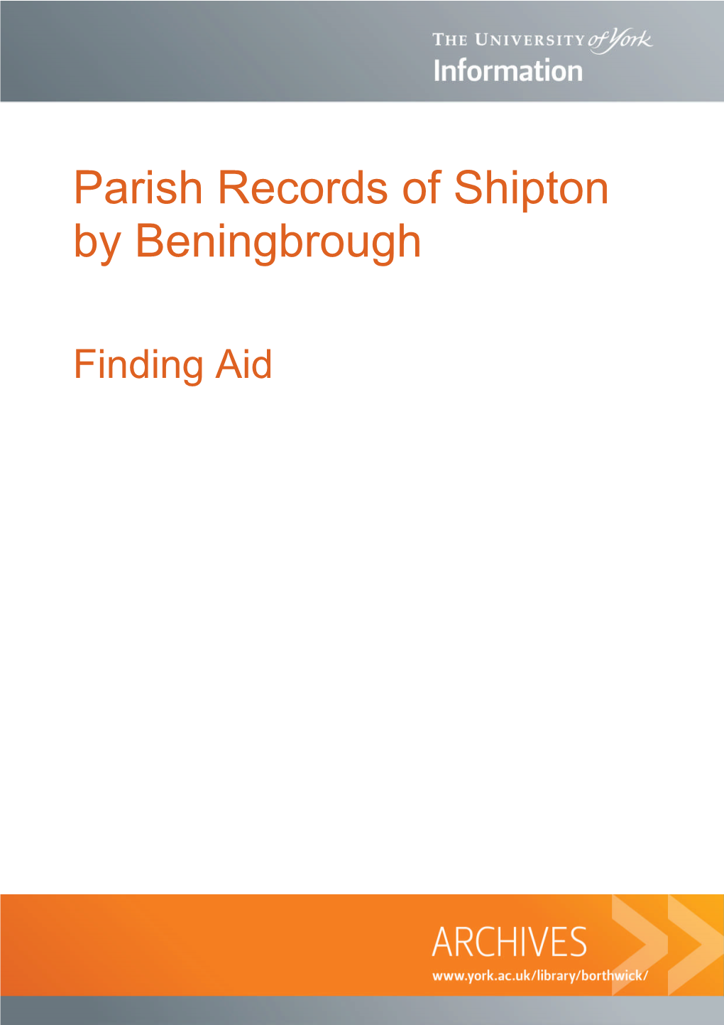 Parish Records of Shipton by Beningbrough