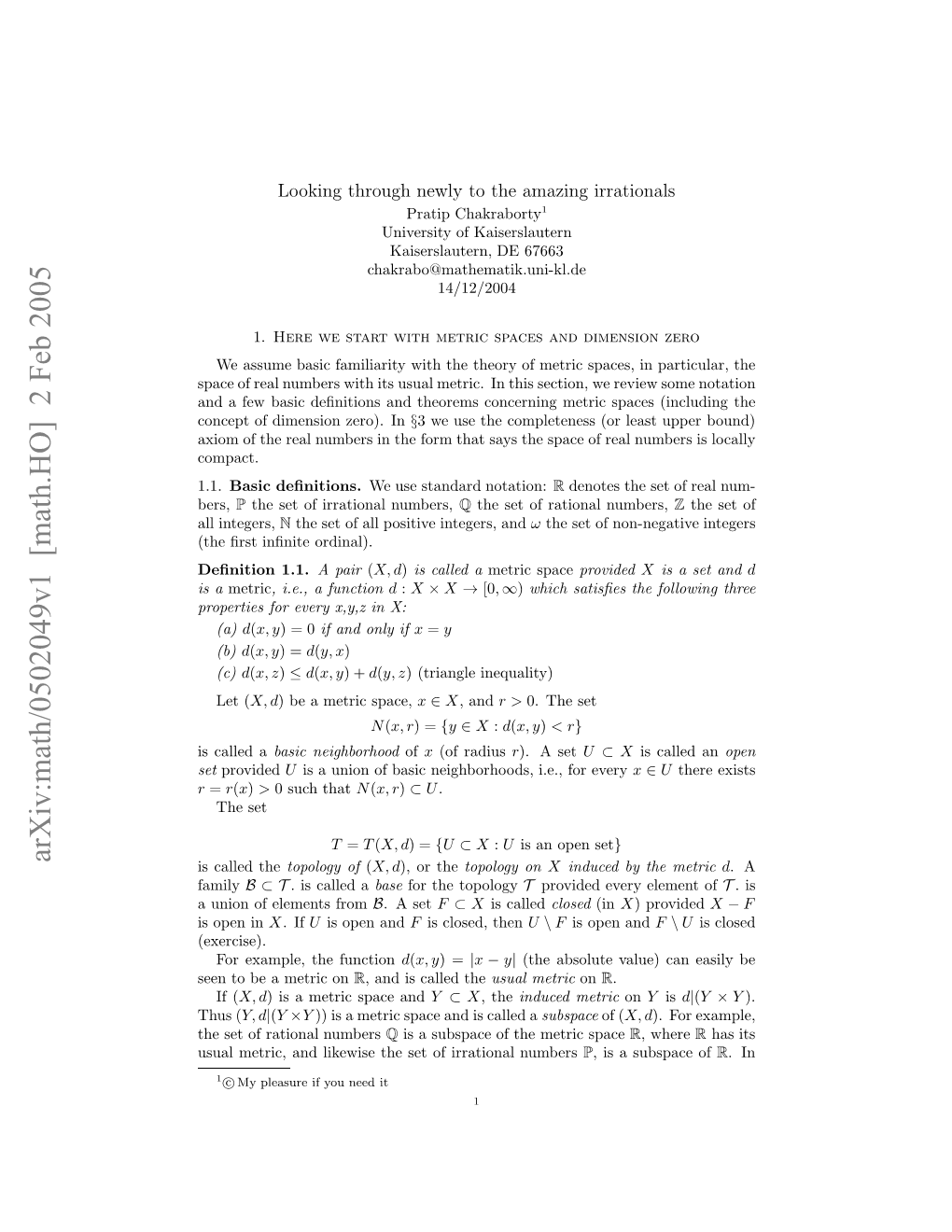 [Math.HO] 2 Feb 2005 Xo Ftera Ubr Ntefr Htsy H Pc Fra N Real of Space 1.1