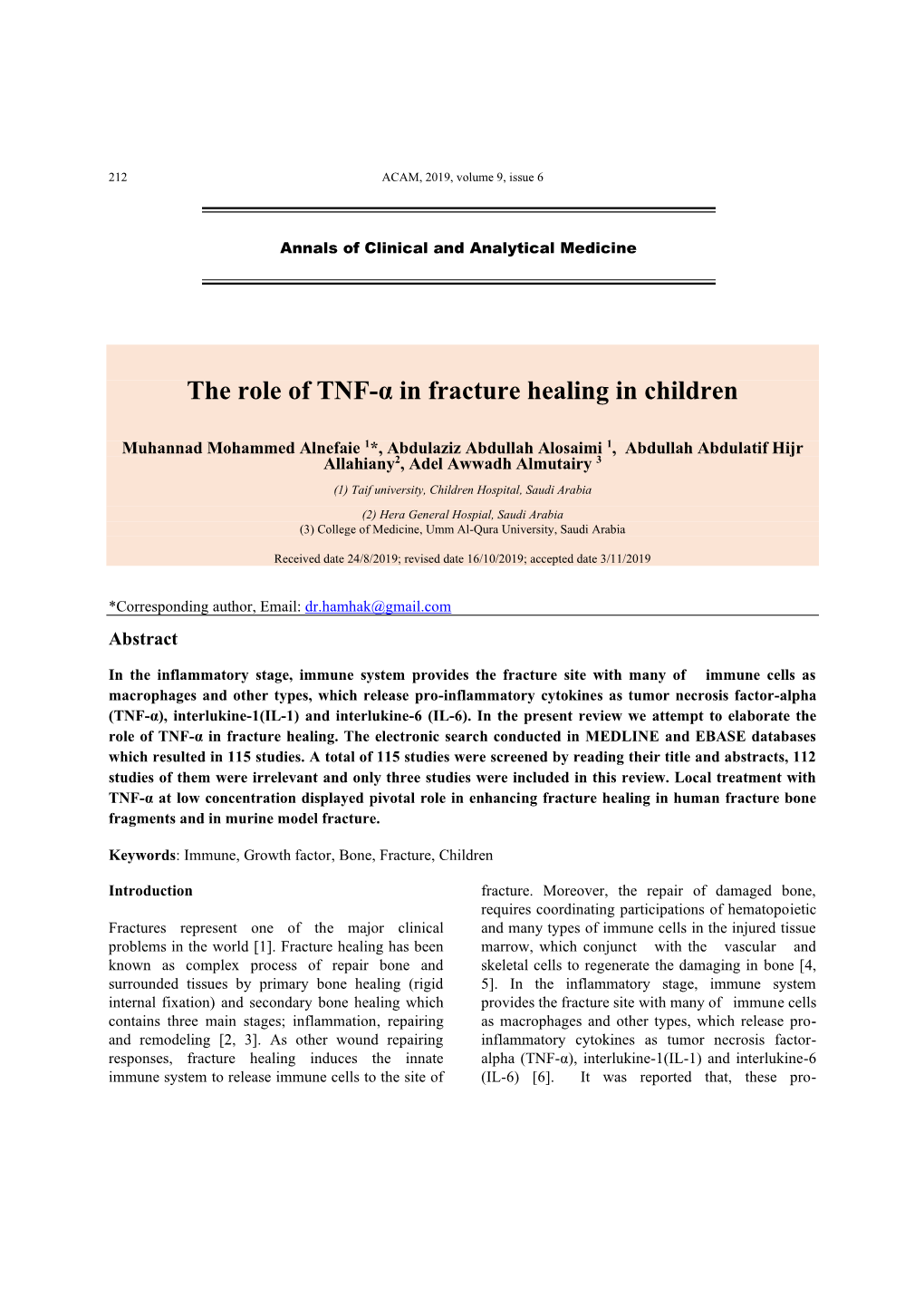 The Role of TNF‐Α in Fracture Healing in Children