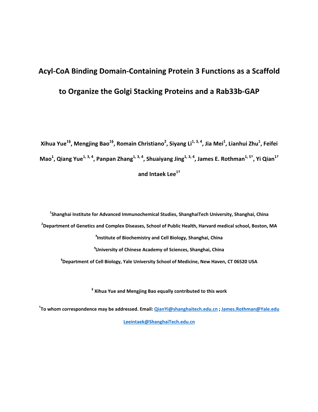 Acyl-Coa Binding Domain-Containing Protein 3 Functions As a Scaffold To