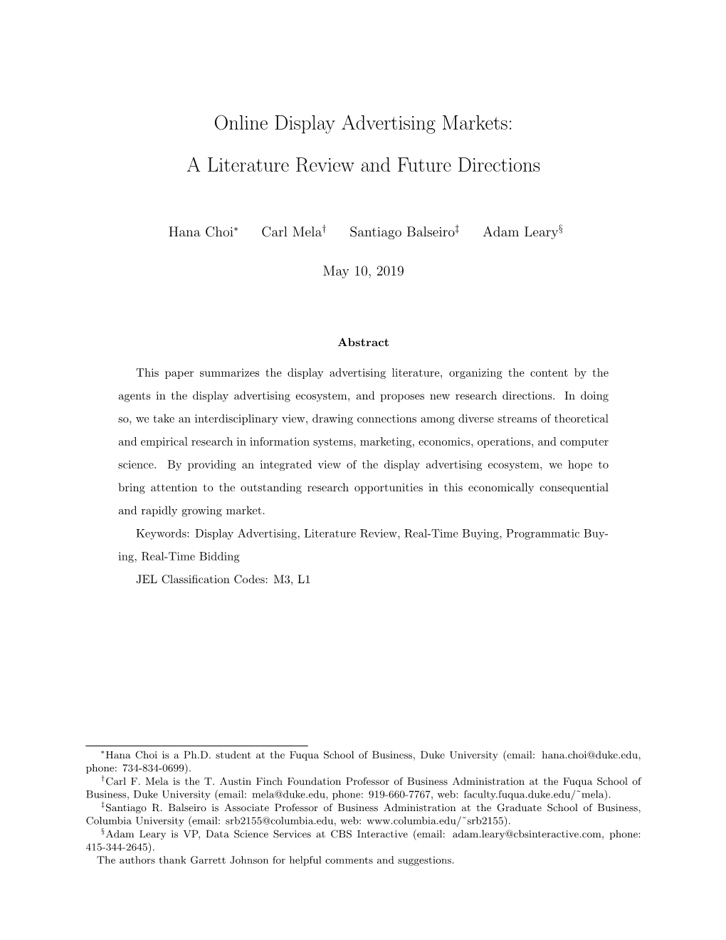 Online Display Advertising Markets: a Literature Review and Future