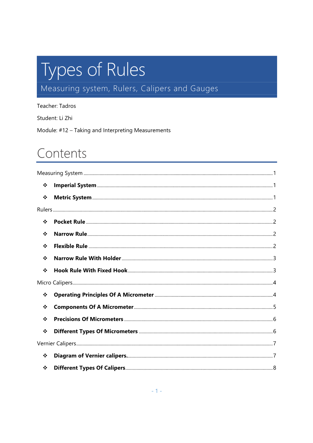 Types of Rules Measuring System, Rulers, Calipers and Gauges