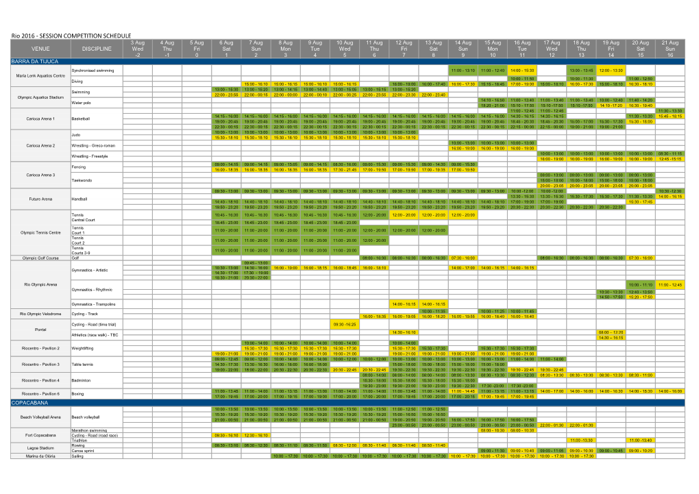 Daily Competition Schedule